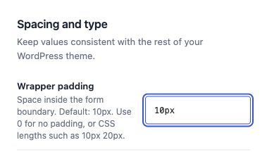 Wrapper padding control set to its 10px default in the Form Theme Customizer