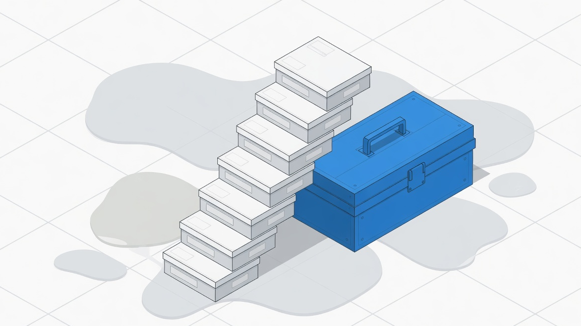Editorial illustration of stacked add-on boxes beside one toolbox