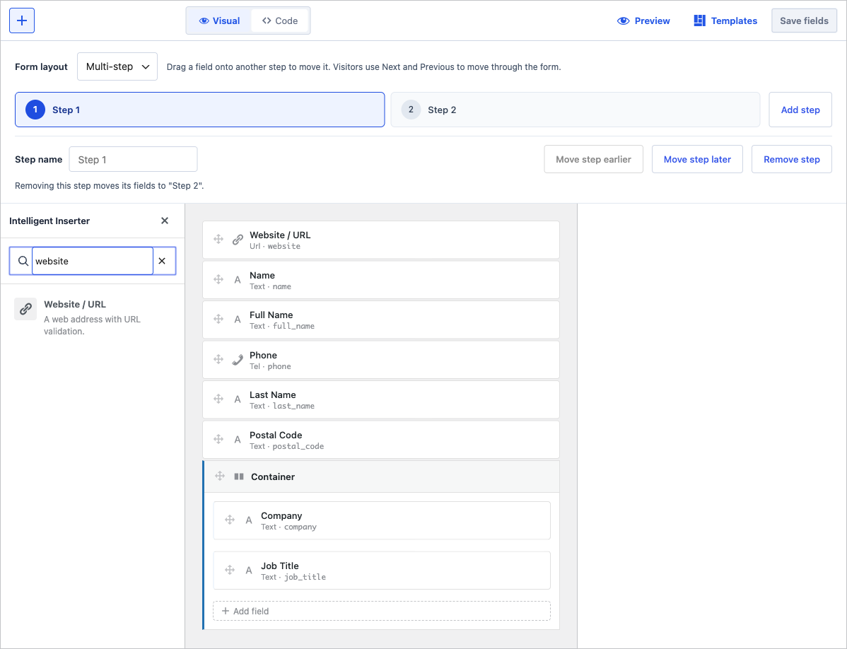Intelligent Inserter finding the Website / URL preset for a website search