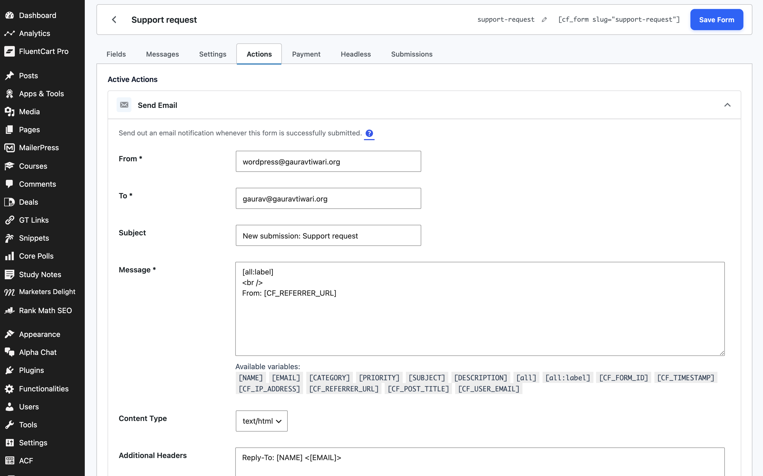 Actions tab with native integrations